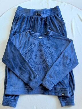UNDER ARMOUR 2PC Navy Velour Jogger Hoodie Set Size XL
